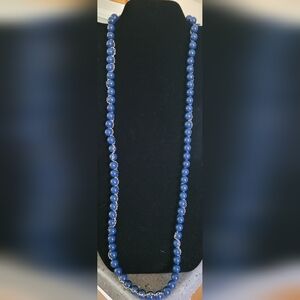Blue Beaded Necklace With Silver Chain By Banana Republic